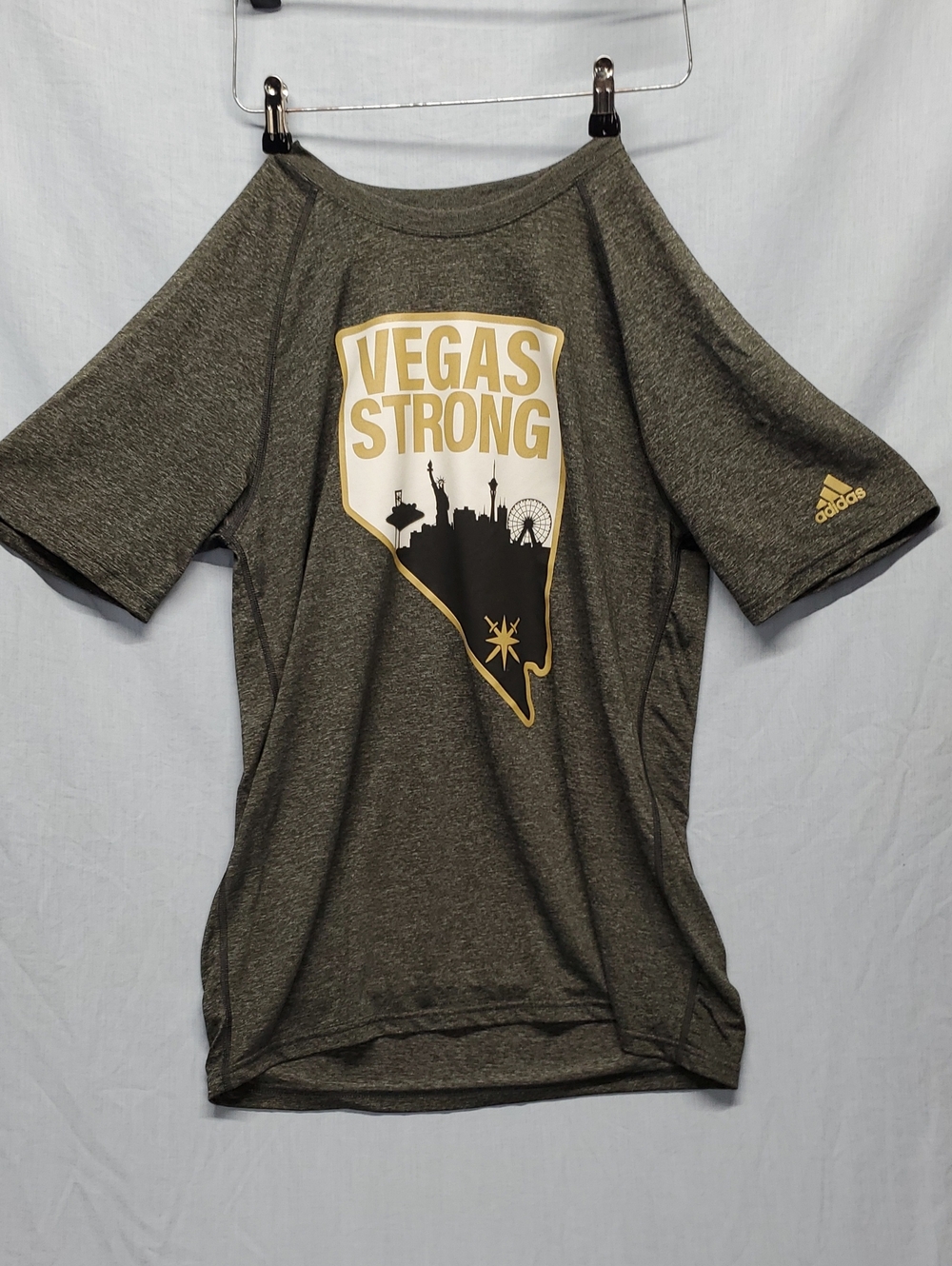 adidas 'Vegas Strong' Short Sleeve Graphic Tee with Gold Accents #239